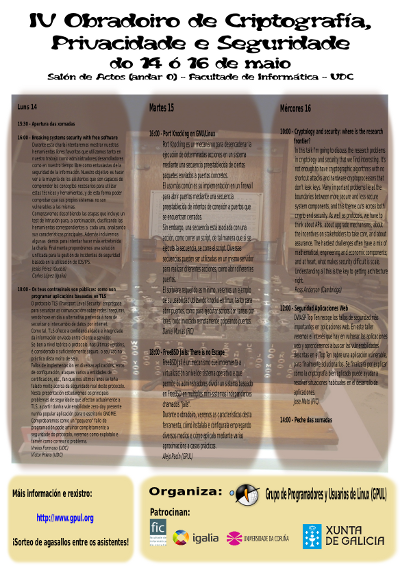Cartel do IV obradorio de Criptografía, privacidade e seguridade 