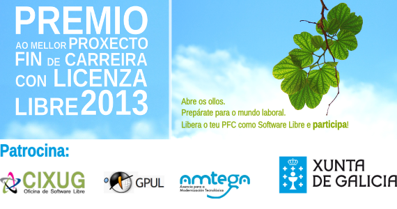Banner do premio ao mellor proxecto de fin de carreira con licenza libre. Patrocinadores