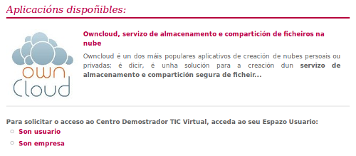 Imaxe da visualización das aplicacións dispoñibles no CDTIC Virtual