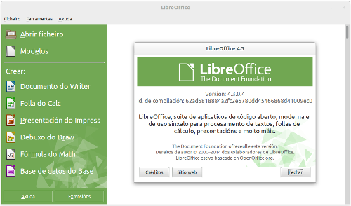 Captura de pantalla de LibreOffice 4.3 en galego Captura de pantalla de LibreOffice 4.3 en galego