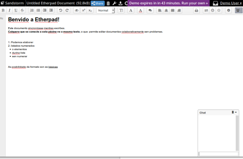 Captura de pantalla de uso de Etherpad