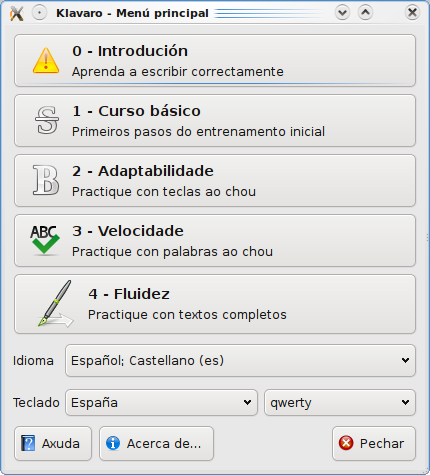 Menú principal Klavaro