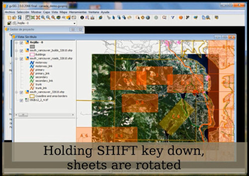 Captura da extensión Map Sheets en funcionamento