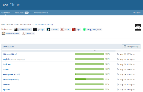 Estatísticas de tradución de ownCloud Estatísticas de tradución de ownCloud