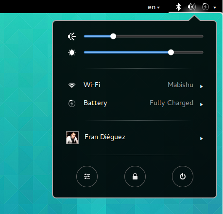 Captura do novo menú de estado en Gnome 3.10