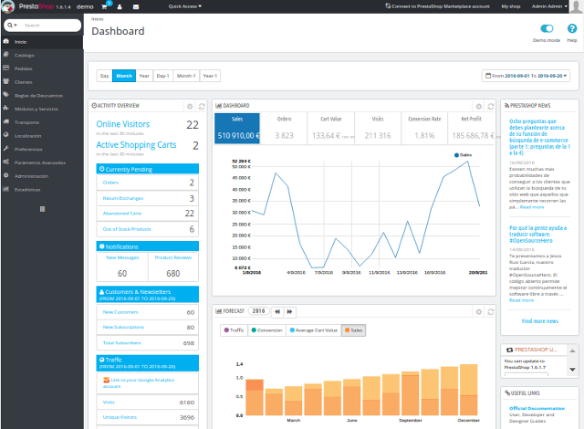 Captura de pantalla de Prestashop