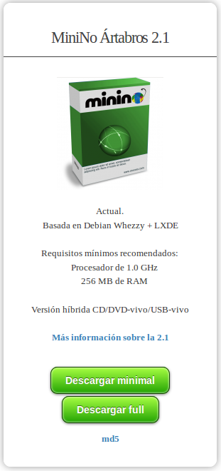Imaxe da sección de descargas da Minino 2.1