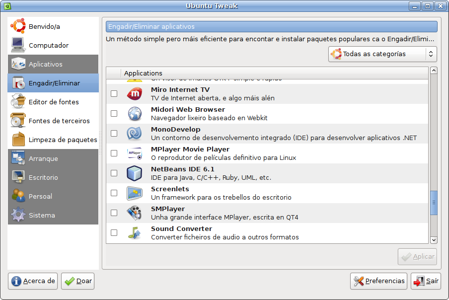 Engadir e eliminar programas